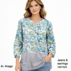 Roberta Roller Rabbit Womens Large Floral Paisley Striped Mixed Print Tunic Top